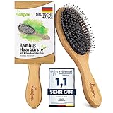 Bambus Haarbürste mit Wildschweinborsten Kopfmassage Haarpflege, Entwirrbürste für lange Haare & Locken von Damen, Herren & Kinder, Massagebürste für die Kopfhaut, Detangler (oval)