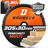 BAUBECK Sägeblatt 305x30 Holz Kappsäge - Multi Material Feinschnitt - Kappsäge 305mm Sägeblatt für Holz, Aluminium, Metall uvm. - Sägeblatt 305 kompatibel mit Bosch GCM 12, GTM 12, Metabo KGS 305 uvm.