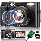 4K Digitalkamera, 48MP Autofokus Kamera Fotokamera mit 32GB Karte, 2.7'' 180° Filp-Bildschirm Vlogging Kamera für YouTube 16x Zoom mit Blitz Fotoapparat, Kompaktkamera für Teens Anfänger Erwachsene