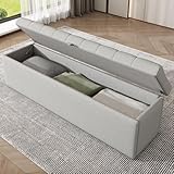 OPULENTHOME Polsterbank, Bank mit Stauraum141*41.5 * 47cm(L*W*H),Gepolsterte Sitzbank, Leinen Betthocker, Hellgrau