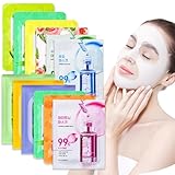 12 Stück Tuchmasken Set, Daily Care Gesichtsmasken, Tuchmaske Beauty Set für Frauen, erhöht die Hautfeuchtigkeit und glattere, Hydrat und Beruhigt Feuchtigkeitsspendend Tuchmasken für jeden Hauttyp