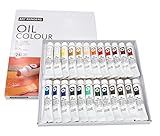 Paintersisters® Ölfarben Set - 24 Tuben je 12 ml, feine Künstlerqualität Ölfarbe zum malen auf Leinwand Keilrahmen Starterset