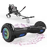 MEGA MOTION Hoverboards mit Hoverkart für Kinder, 6.5 Zoll Hoverboards mit Bluetooth Lautsprecher, mit LED-Leuchten, Geschenk für Kinder und Jugendliche, Carbon Black - Carbon Black, HY-A03