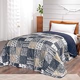 Tagesdecke Patchworkdecke Mellow Blue im Vintage Design, Einzelbett Bettüberwurf im Patchwork Stil, 140x210 cm