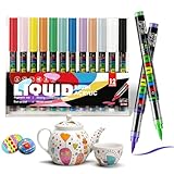 Caelura 12 Farben Porzellanstifte Spülmaschinenfest, Porzellanfarbe Spülmaschinenfest für Keramik Bemalen, Glasmalstifte, Keramik Stifte für Glas Stein Tassen Porzellan Bemalen