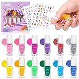 wakaniya Kinder Nagellack Ungiftig Mädchen, 12 Farben Kindernagellack Peel-Off mit Nagelsticker, Schnell Trocknend Nagellack Perfekt für Geburtstagsgeschenke Nail Polish