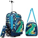 HTgroce Trolley Rucksack, Kinder Trolley Schultasche mit Rollen Trolley Schultrolly Schulrucksack mit Rollen Schultrolley Dinosaurier