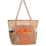 Haiane Strandtasche XXL Familie, Netztasche Einkaufstasche Mit Reißverschluss Innentasche, Faltbare Mesh Badetasche Damen, Saunatasche für Urlaub Sauna Sport Einkaufen Strand