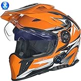 ?Bluetooth Klapphelm Motorradhelm Conzept Jethelm Crosshem Integralhelm Sonnenvisier Helm rueger?, Farbe:Orange V/RCK, Größe:XL (61-62)