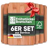 Loco Bird Frühstücksbrettchen Set aus Bambus Holz (6 Stück) - 22x14cm - Schneidebrett Holz Brett - Holzbrett Küche, Robustes Holzbrett Frühstücksbrettchen, Nachhaltiges Schneidebretter Holz Brettchen