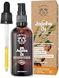 Bionoble Jojobaöl Bio 100ml - 100% Rein, Natürlich und Kaltgepresst - Gesicht, Körper, Haare, Bart, Nägel - Vegan und Cruelty Free - Jojoba Oil - Glasflasche + Pipette + Pumpe