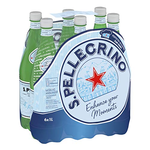 S.Pellegrino Mineralwasser, Natürliches Mineralwasser aus den Lombardischen Alpen, 6er Pack (6 x 1L) PET Einweg-Flaschen