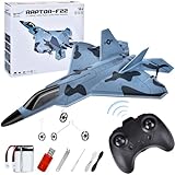 JONRRYIN Ferngesteuertes Flugzeug,F-22 RC Flugzeug,Schaumstoff Flugzeug Ferngesteuert Leicht mit LED-Licht,Flugzeug Spielzeug für Kinder und Anfänger Geeignet (Blau)