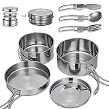Camping Kochgeschirr Set 7-teiligtes Outdoor 2-3 Personen Edelstahl Topf mit Geschirr Kochtopf Faltbare Campinggeschirr Pot Plate für Picknick Backpacking Camping Wandern