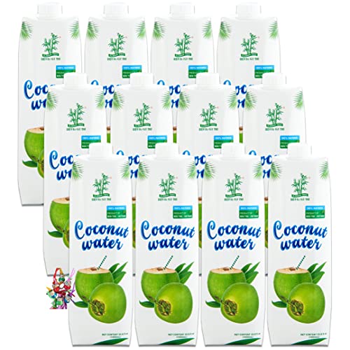 yoaxia ® - 12er Pack - [ 12x 1L ] Kokoswasser 1 Liter | Kokosnusswasser | 100% Natural | Coconut Water + ein kleines Glückspüppchen - Holzpüppchen