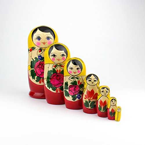 Russische Matroschka-Puppen, 7 traditionelle Matroschkas Klassisch Semyonov Gelb | Babuschka Holzpuppe Geschenk Spielzeug, Handgefertigt in Russland | Semyonov Gelb, 7 Stück, 18 cm