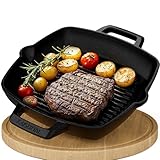 KAISERTAL® Grillpfanne - 26cm Premium Grillpfanne Gusseisen. Die Gusspfanne ist Induktionsgeeignet, Voreingebrannt und Backofengeeignet. Inkl. Rezeptbuch