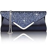 Larcenciel Damen Clutch Abendtasche Unterarmtasche Umhängetasche mit Strass-Steinen und Abnehmbarer Kette in den Farben Silber Gold Altrosa (blau)