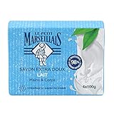 Le Petit Marseillais Extra milde Milch Seife (4 x 100 g) - feste Hand- & Körperseife mit 98% natürlichen Inhaltsstoffen - Verpackung aus recycelbarem Papier