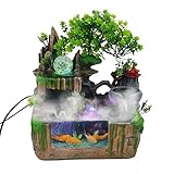 Zimmerbrunnen Wasserfall,Tisch LED Beleuchtung Zimmerbrunnen Springbrunnen Garten Brunnen Grüne Pflanze,Indoor Fountain Deko Tischbrunnen Wasserfall, für Platzierung Wohnzimmer 30 * 18 * 33cm