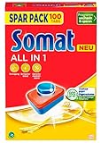 Somat All in 1 Spülmaschinen Tabs (100 Tabs), Geschirrspül Tabs für strahlende Sauberkeit auch bei niedrigen Temperaturen, kraftvoll gegen Eingetrocknetes