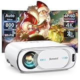 Beamer 4K【Auto-Objektivdeckel/Auto-Fokus】 Auto-6D Trapezkorrektur Beamer WiFi6 Bluetooth Jimveo 26000L 1080P Full HD Tragbare Projektor Outdoor 300' Display Heimkino Mit Netzwerkkabel-Schnittstelle