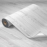 Homease PVC Bodenbelag Selbstklebend Verdickt (0.15cm) Holzmaserung Bodenaufkleber mit Textur, Verschleißfest, Wasserdicht, Holz Platte Vinylboden für Küche, Wohnzimmer Balkon 0.6 x 5 M/3㎡ Hellgrau
