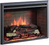 BALDERIA Calida 33' Elektrokamin - Elektrischer Einbaukamin mit 3D-Flammeneffekt | Elektro Heizung 2000W | Knister-Sound | Kamin mit Fernbedienung & Thermostat | Schwarz