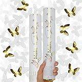 PrimePure Konfettikanone Weiß und Gold in Schmetterlingsform – 2er Set – Party Konfetti Kanone für Hochzeiten, Geburtstage und Festliche Veranstaltungen