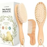 Baby Haarbürste & Baby Kamm Set - Baby Bürste mit weichen Ziegenborsten, Holz Babyhaarbürsten und Babykamm Set, Babybürste Neugeborene, Kleinkind, Säuglings Haarbürste, Wiegenkappe (Oval, Walnut)