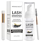 Flüssig,Wimpernverlängerung Shampoo 50 ml + Pinsel - Augenlid Schaumreiniger - Sensitive Paraben- und Sulfatfrei - Wimpernwaschung und Wimpernbad für Extensions - Salongebrauch und Haushaltspflege