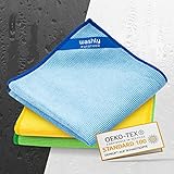 washly Putztücher 30 x 30 cm – 3 farbige Oeko-TEX Mikrofasertücher - Mikrofaser Putzlappen für den Haushalt - 430 GSM Microfaser Reinigungstuch - Putztuch extra dick Ultra saugstark weich fusselfrei