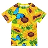 Gelbe Sonnenblumen, Schmetterlinge, Kinder-Badeshirt, kurzärmelig, schnelltrocknend, UV-Schutz, Sonnenshirt, Jungen, Rashguard-Shirts, Gelbe Sonnenblumen, Schmetterlinge, 3 Jahre