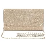 Asvert Abendtasche Damen Clutch Elegant Brauttasche Handtasche Hochzeit Damen Kettentasche Mädchen klein Umhängetasche für Party Freizeit(Gold)