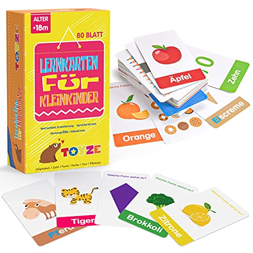 Hotifts 80 Stücke Lernkarten für kinder - Zahlen, Alphabete, Wörter, Farben und Formen - Lernspielzeug - Ab 3 Jahren (Deutsche Fassung)
