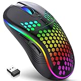 JYCSTE Kabellose Gaming Maus, wiederaufladbare Computermaus Ergonomische Maus Honeycomb Design mit RGB-Hintergrundbeleuchtung, USB-Empfänger, einstellbare DPI, für PC/Mac/Laptop (schwarz)