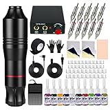 Tattoo Anfänger Set, Blackbudda Rotary Tattoo Machine Set für Profis mit Power und Pigment, 10 Stück Patronen Nadeln (schwarz)