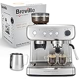 Breville Barista Max Siebträgermaschine | Espressomaschine/Kaffeemaschine mit integriertem Mahlwerk und Milchaufschäumer| 2,8-l-Wasserbehälter | Italienische Pumpe mit 15 Bar | Edelstahl [VCF126X]