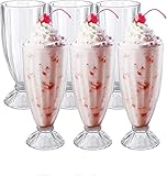 WUWEOT 6er Eisbecher Glas Set 350ml mit 6 Langen Löffeln Topkapi Gläser Milchshaker Glas Schmal Eiskaffeebecher Klassisches Brunnenglas Dessertgläser Meerzwerk für Eis Dessert Getränke Cocktails Party