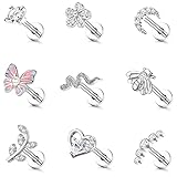 CASSIECA 9 Pcs 16G Helix Ohrringe Damen Chirurgenstahl Ohrringe Piercing Schmetterling Blume Schlange Ohr Piercing Ohrringe Ohrstecker Knorpel Ohrringe Set Helix Tragus Piercing Damen Ohr Schmuck