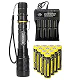 VISVIC Helle Taschenlampe mit 4 Steckplätzen USB-Ladegerät und wiederaufladbaren 10PCS 18650-Batterien, 5 Modi, 2000 Lumen, Radfahren,Wandern,Hundespaziergänge,Wasserabdichtung