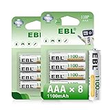 EBL AAA Akku 1100mAh mit hoher Kapazität, AAA wiederaufladbar Batterien,1.2V Micro AAA, 8er Pack