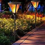 Joomer Solarlampen für Außen, 2 Stück Solarleuchten für Außen Garten mit Realistischer Flammeneffekt, IP65 Wasserdicht Gartenfackeln für Draußen Solar für Garten Rasen Auffahrt Gartenweg Einfahrt Deko
