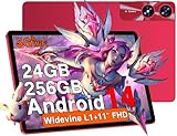Tablet Android 14 Tablet 11 Zoll mit 24GB RAM 256GB ROM TF 1TB, Octa-Core, GMS, 5G WiFi, Bluetooth 5.0, Tablet Widevine L1, 5MP+13MP, 8000mAh, Gesichtserkennung, GPS, Ultraschnell Tablet mit Case, Red