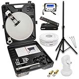 PremiumX Mobile Camping SAT Anlage Antenne TV Receiver Satelliten-Finder Single LNB 10m Kabel F-Stecker Koffer Stativ