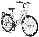 Licorne Bike Stella Premium City Bike in 24,26 und 28 Zoll - Fahrrad für Mädchen, Jungen, Herren und Damen - 21 Gang-Schaltung - Hollandfahrrad Citybike (Weiss, 26.00)