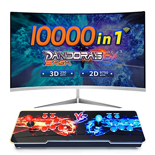 Pandora Box 10000 Spiele in 1 3D WiFi Arcade Maschine Integrierte Mercato 10000+ Download von Spiele, Retro-Spielekonsole unterstützt 4 Spieler, geeignet für PC / TV / PS3 (HDMI VGA USB)