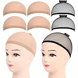 FANDAMEI 6 Stück Haarnetz Nylon Wig Cap Perücke Kappen, Perückenkappe Set Perückennetz Unterziehhaube Dehnbare Elastische Atmungsaktive 4 Nackt Beige Perückenkappen + 2 Schwarze Haarnetz