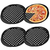 Abaodam 4Stücke Pizza Pfannen mit Löchern Perforierte Pizza Bleche aus Kohlenstoffstahl für Gleichmäßiges Backen Einfache für Zuhause und Restaurants