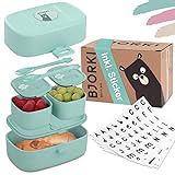 BJORKI® Bento Box für Kinder inkl. BONUS Namensticker - Auslaufsichere Lunchbox mit Fächern - Nachhaltige Brotdose Kinder für Kindergarten & Schule - Die Jausenbox für unterwegs.